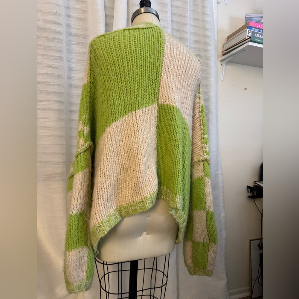 Free People Lime and Cream Checkered Cardigan - Picture 4 of 7